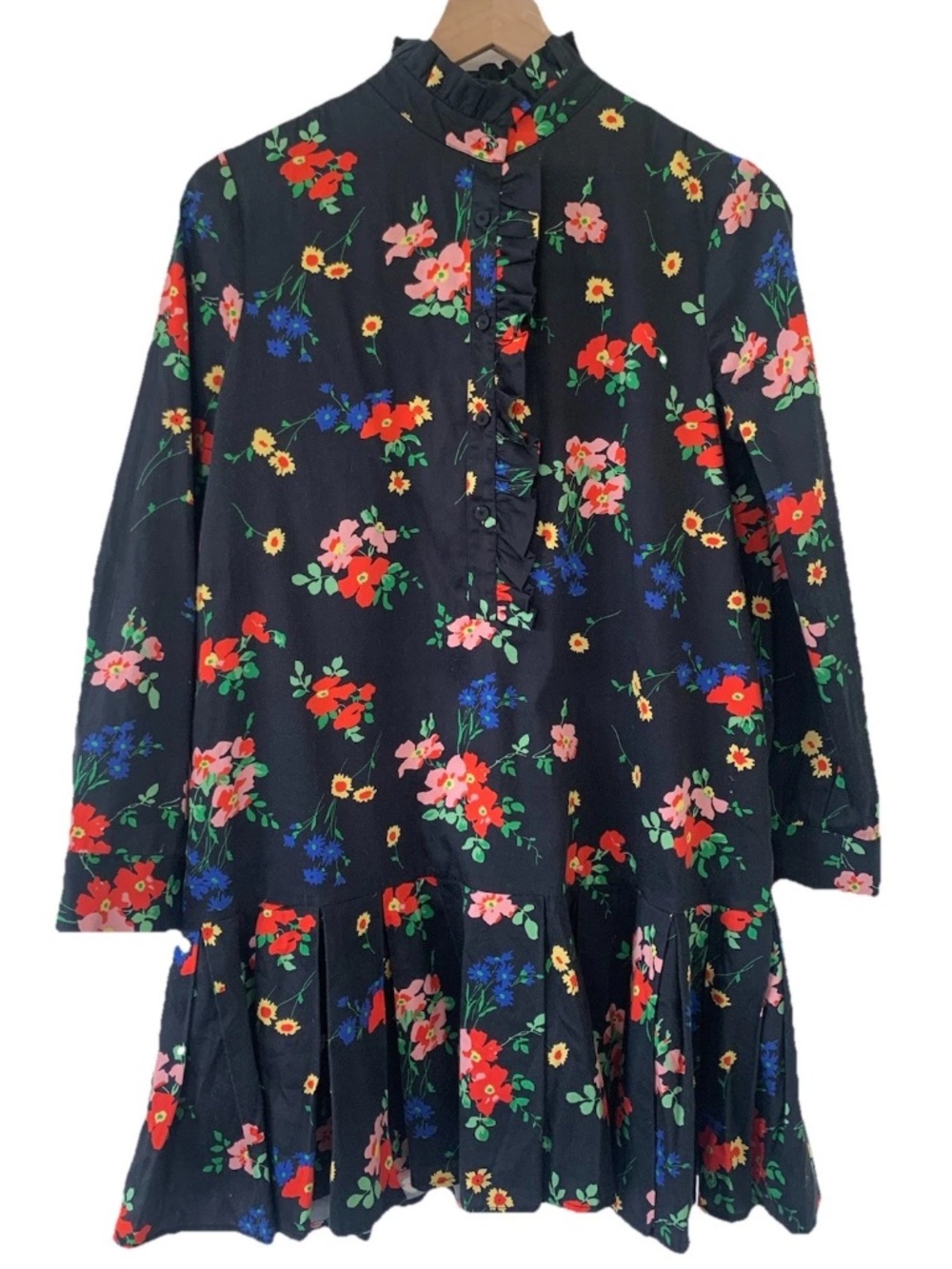 Tuckernuck Tate Floral Ruffle Mini Dress Women’s XS Black Long Sleeve Mock Neck - Picture 2 of 6